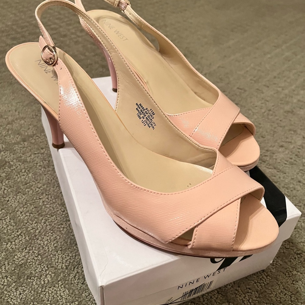 Nine West Pale Pink Slingback Open Toe High Heels Size 11